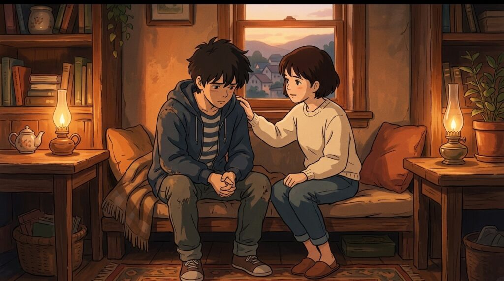 Illustrazione in stile Ghibli sul tema empatia